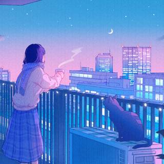 PC aesthetic anime cat wallpaper