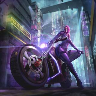 Cyberpunk futuristic girl motorcycle wallpaper