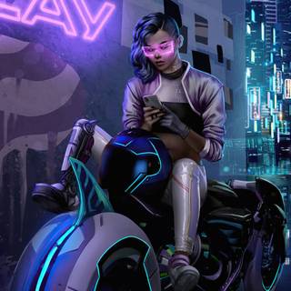 Cyberpunk futuristic girl motorcycle wallpaper