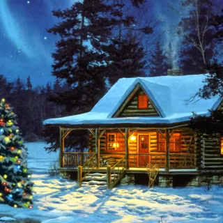 Christmas winter cabin wallpaper