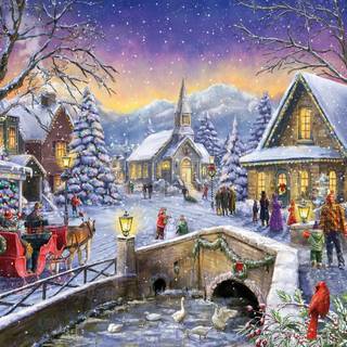 Snow village Christmas wallpaper