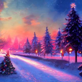 Snowy Christmas landspace wallpaper