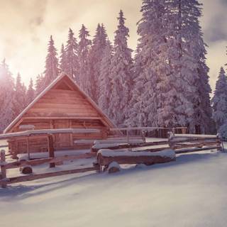Winter cabin 4k wallpaper