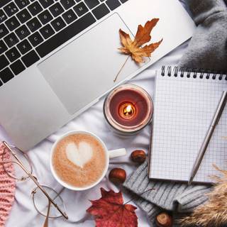 Laptop coffee winter wallpaper