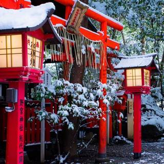Japanese winter street wallpaper
