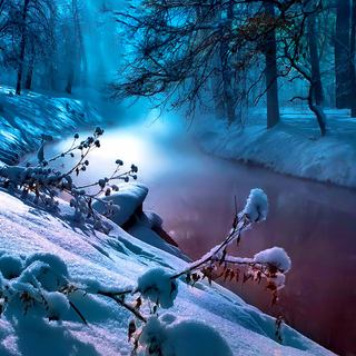 Winter foggy river wallpaper