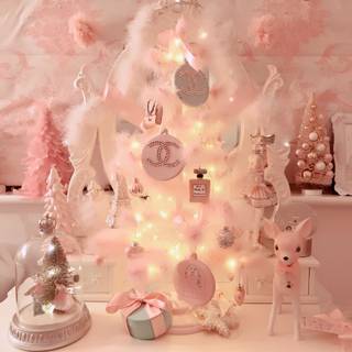 Aesthetic pink Christmas trees wallpaper