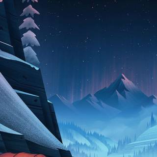 Cartoon winter mountain wallpaper