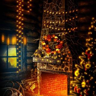 Christmas fireplace iPhone wallpaper