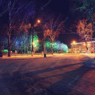 Winter night city lights wallpaper