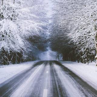 Snowy winter road Ultra HD wallpaper