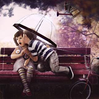 Kissing in the rain wallpaper