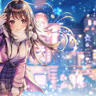 Cartoon winter girl wallpaper