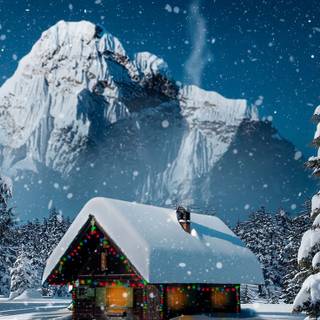 Mountain house winter wallpaper