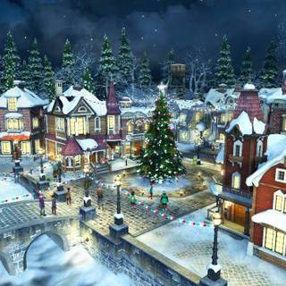 Snowy town wallpaper