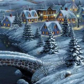 Snowy town wallpaper