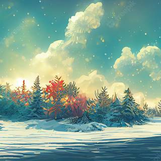 Winter green trees wallpaper