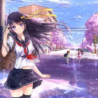 High school anime girls 4k wallpaper