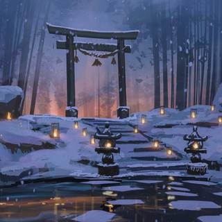 Winter anime forest wallpaper