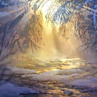 Winter anime forest wallpaper