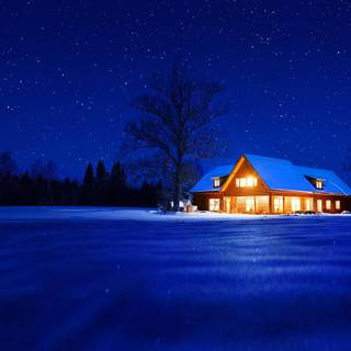Winter snow house wallpaper
