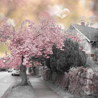 Winter pink tree wallpaper