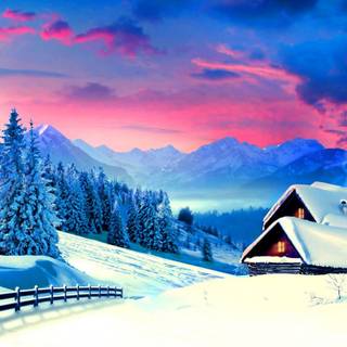 Winter pink tree wallpaper