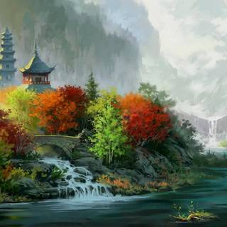 Scenery painting wallpaper