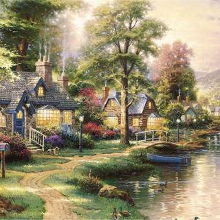 Scenery painting wallpaper