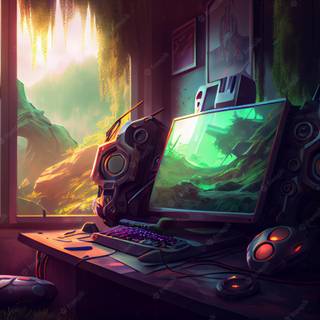 PC gaming setup wallpaper