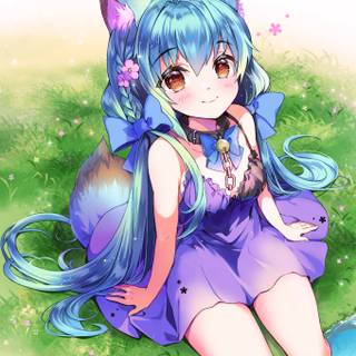 Anime girls with blue hair wallpaper