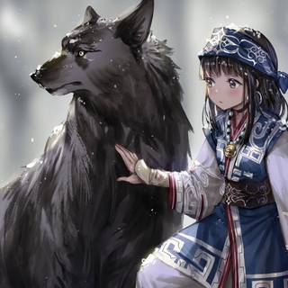 Anime girl with dog wallpaper