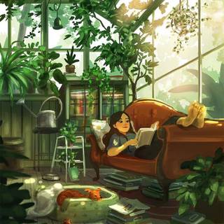 Anime girl with dog wallpaper