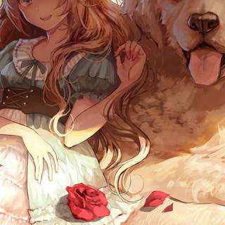 Anime girl with dog wallpaper