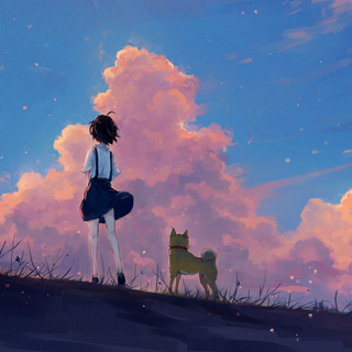 Anime girl with dog wallpaper