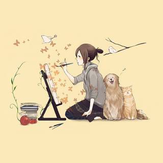Anime girl with dog wallpaper