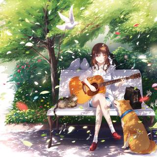 Anime girl with dog wallpaper