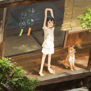 Anime girl with dog wallpaper