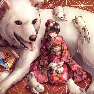 Anime girl with dog wallpaper