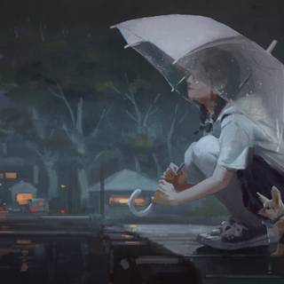 Anime girl with dog wallpaper