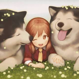 Anime girl with dog wallpaper