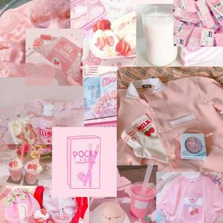 Strawberry milk collage wallpaper