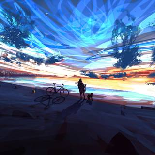 Calming anime blue wallpaper