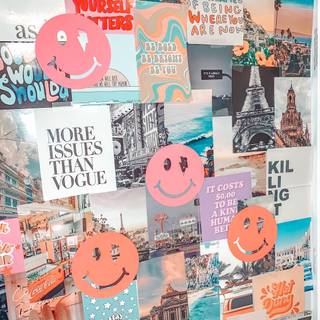 Preppy pink smiley face wallpaper