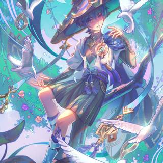 Wanderer Genshin iPhone wallpaper