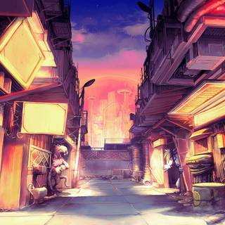 PS4 anime city street wallpaper