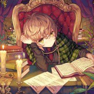 Anime boy reading wallpaper