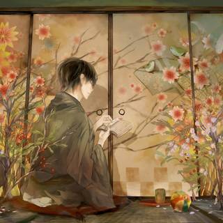 Anime boy reading wallpaper