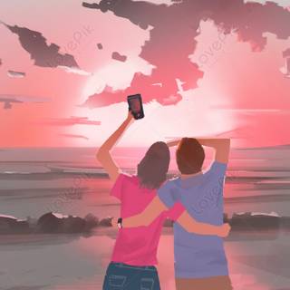 Romantic couple sunset HD wallpaper
