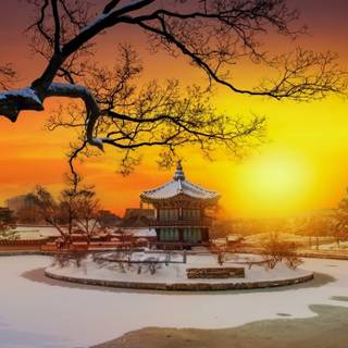 South Korean winter sunset wallpaper